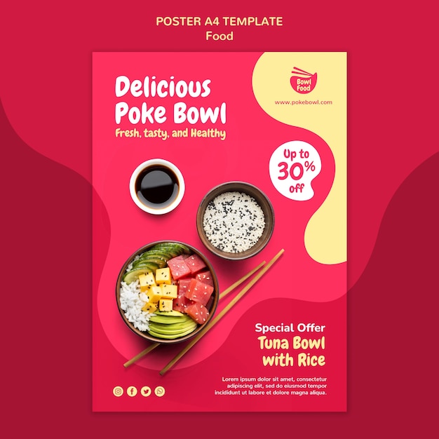 PSD modelo de pôster delicioso poke bowl