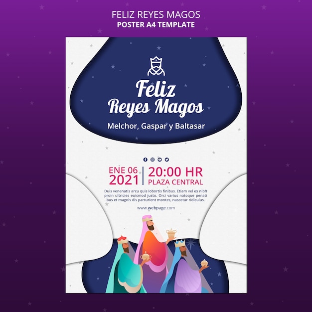 PSD modelo de pôster feliz reyes magos