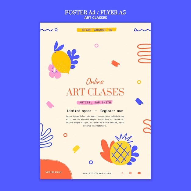 Modelo de pôster para aulas de arte