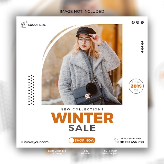 Modelo de pôster quadrado para venda de inverno