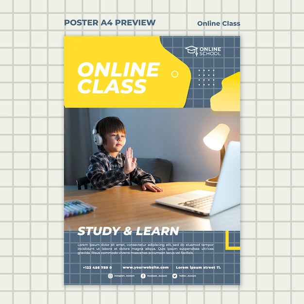 Modelo de pôster vertical para aulas online com crianças