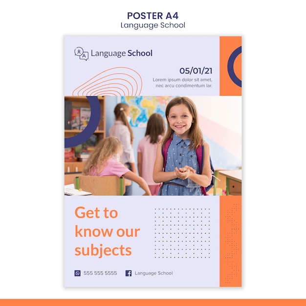 PSD modelo de pôster vertical para escola de idiomas