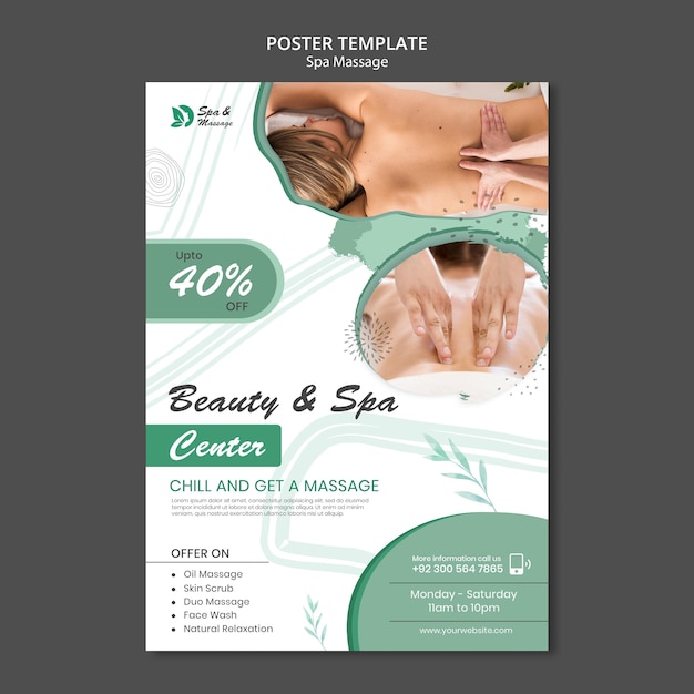 Modelo de pôster vertical para massagem em spa com mulher