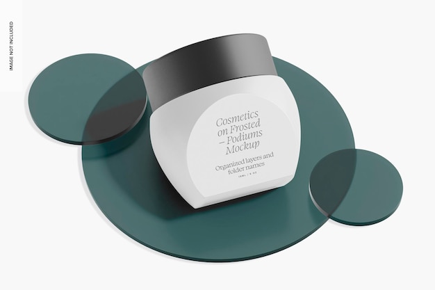 Modelo de pote de creme cosmético de plástico, vista de alto ângulo