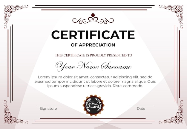 Modelo de projeto de certificado PSD moderno