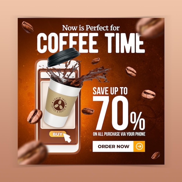 Modelo de promoção de marketing de conceito criativo de café
