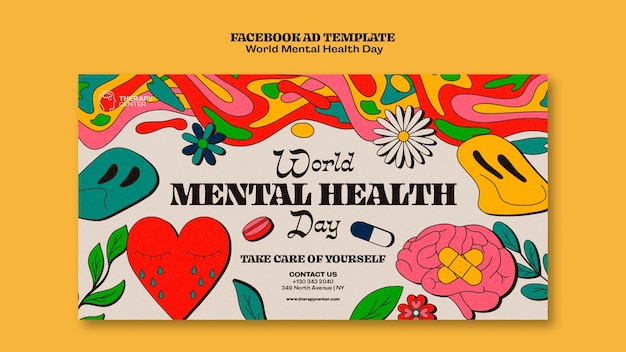 Modelo de promoção de mídia social do dia mundial da saúde mental com formas abstratas