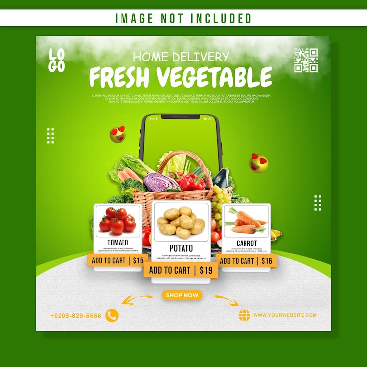 Modelo de promoção de postagem de mídia social de entrega em domicílio de vegetais frescos