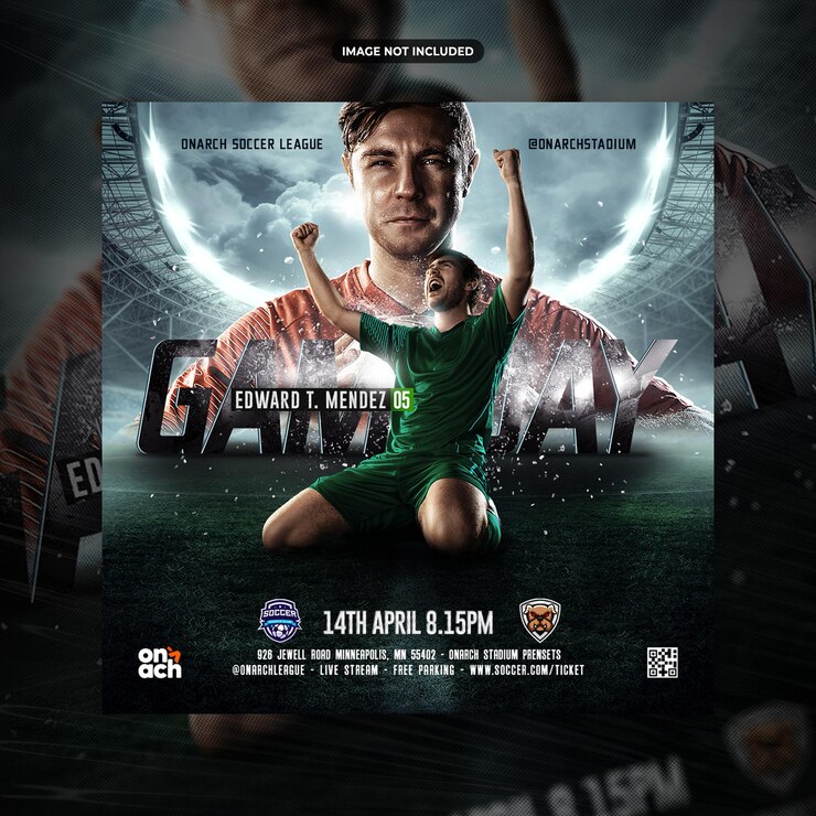 PSD modelo de promoção de postagem ou folheto de mídia social de jogador de futebol