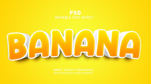 Modelo de psd de efeito de texto editável 3d de banana com fundo bonito