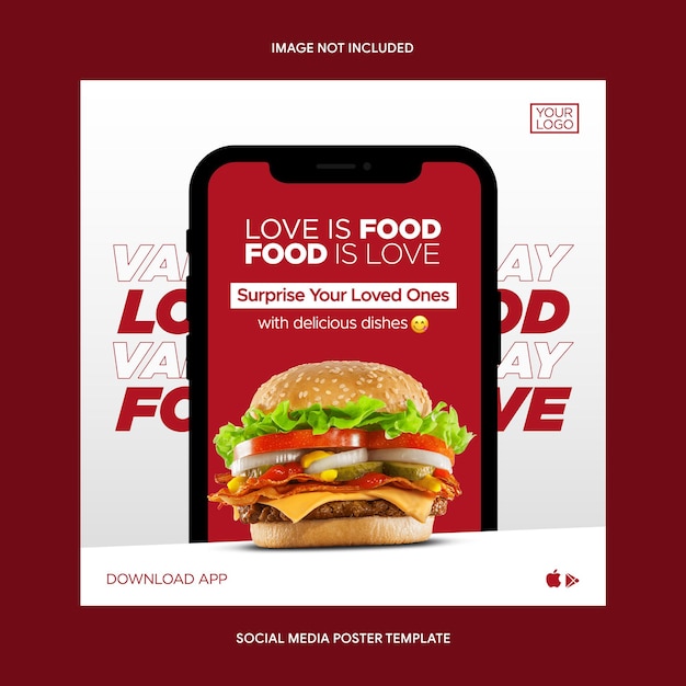 modelo de psd de mídia social de amor de comida