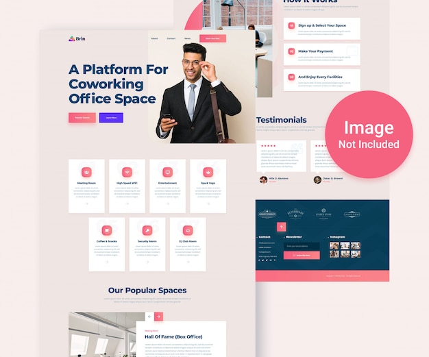 Modelo de psd de site de espaço de escritório colaborador