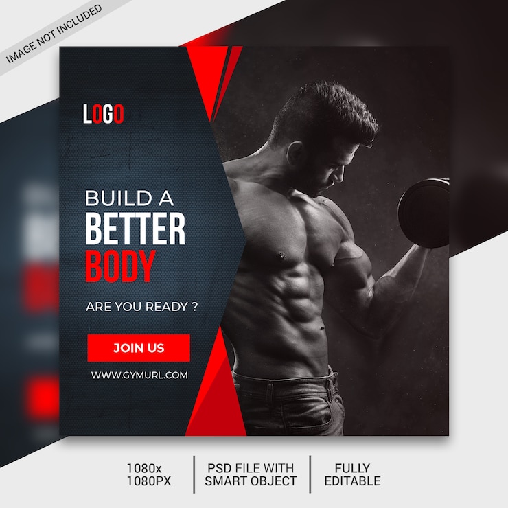 Modelo de publicação de mídias sociais de fitness, postagem no Instagram