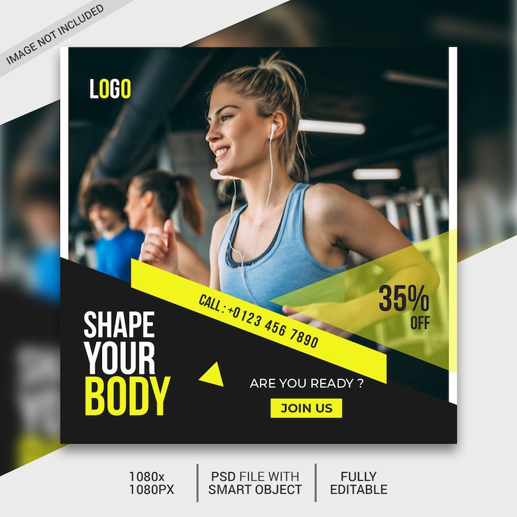 Modelo de publicação de mídias sociais de fitness, postagem no Instagram