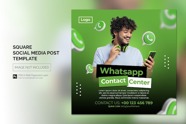 PSD modelo de publicidade de post de mídia social do banner de central de atendimento do whatsapp