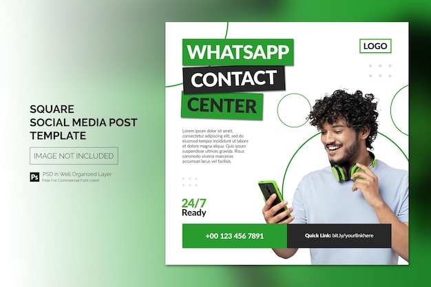Modelo de publicidade de post de mídia social do banner de central de atendimento do whatsapp