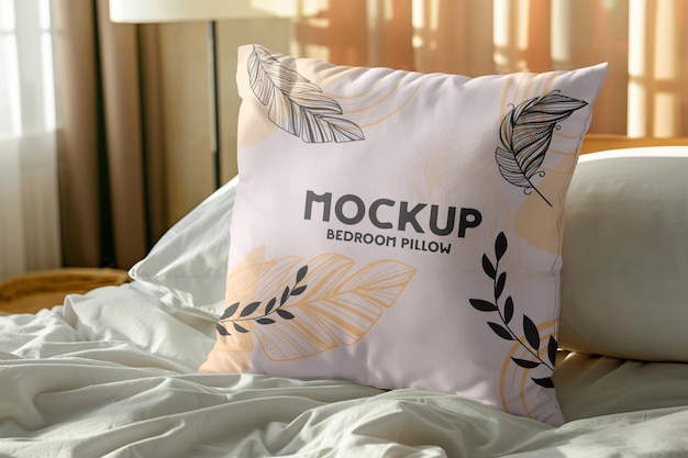 Modelo de quarto com lençóis e travesseiro