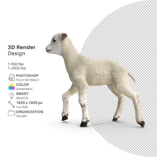 PSD modelo de renderização 3d de cabra de cordeiro