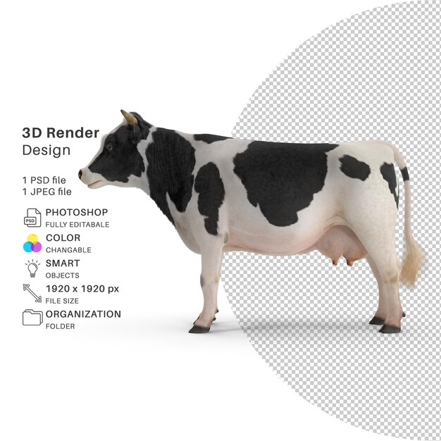 PSD modelo de renderização 3d de vaca