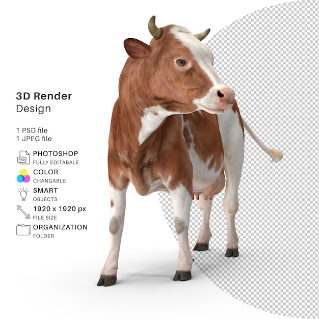 PSD modelo de renderização 3d de vaca