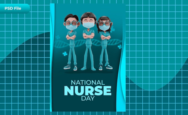 PSD modelo de renderização 3d ilustração nacional do dia da enfermeira