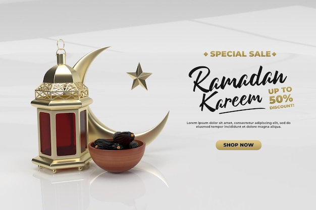 Modelo de renderização de ouro 3d islâmico para saudações de celebração do ramadã