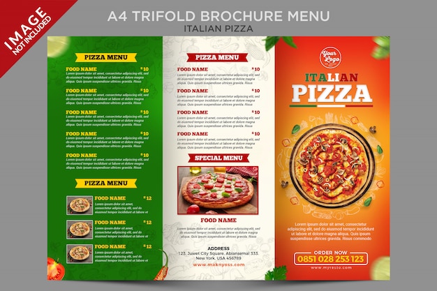 PSD modelo de série de menu de folheto com três dobras de pizza italiana