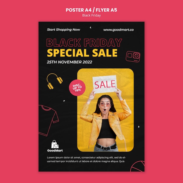 Modelo de sexta-feira preta de design plano