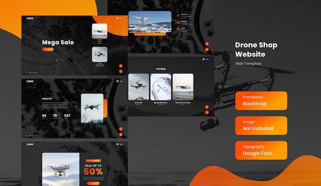 PSD modelo de site de comércio eletrônico de loja on-line drone em página inteira