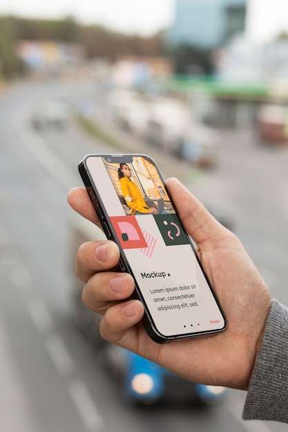 PSD modelo de smartphone em mão