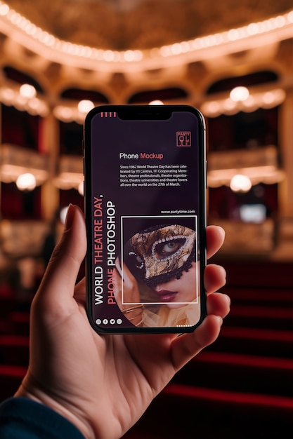 PSD modelo de smartphone para o dia mundial do teatro