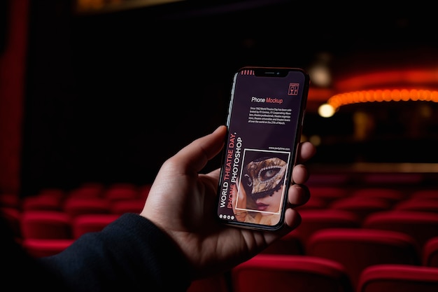 PSD modelo de smartphone para o dia mundial do teatro