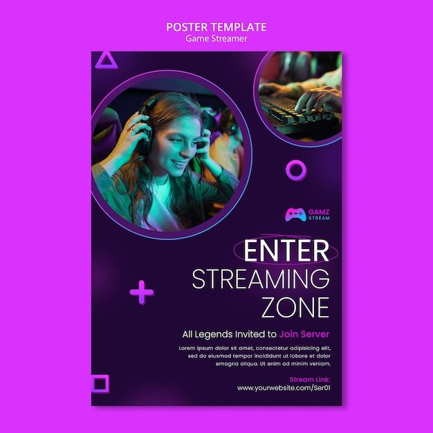 PSD modelo de streamer de jogador de design plano