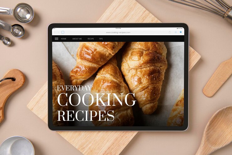 PSD modelo de tela de tablet de estilo de vida de blogueiro de comida psd