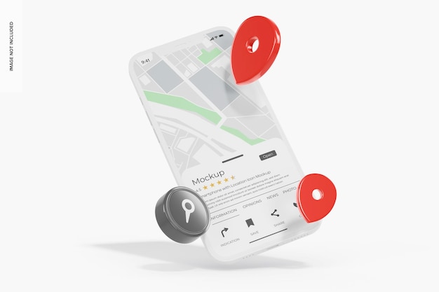 Modelo de telefone com ícone de localização, flutuante