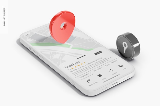 PSD modelo de telefone com ícone de localização, perspectiva