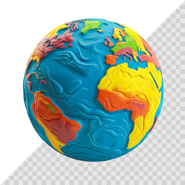 PSD modelo de terra 3d de plasticina isolado em globo de brinquedo branco conceito de ambiente terrestre ai generativo