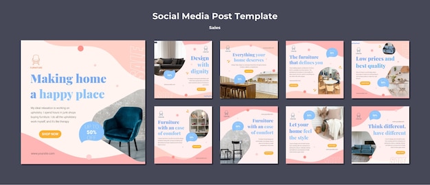 Modelo de venda de design plano de postagens do instagram