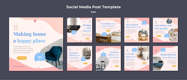 PSD modelo de venda de design plano de postagens do instagram