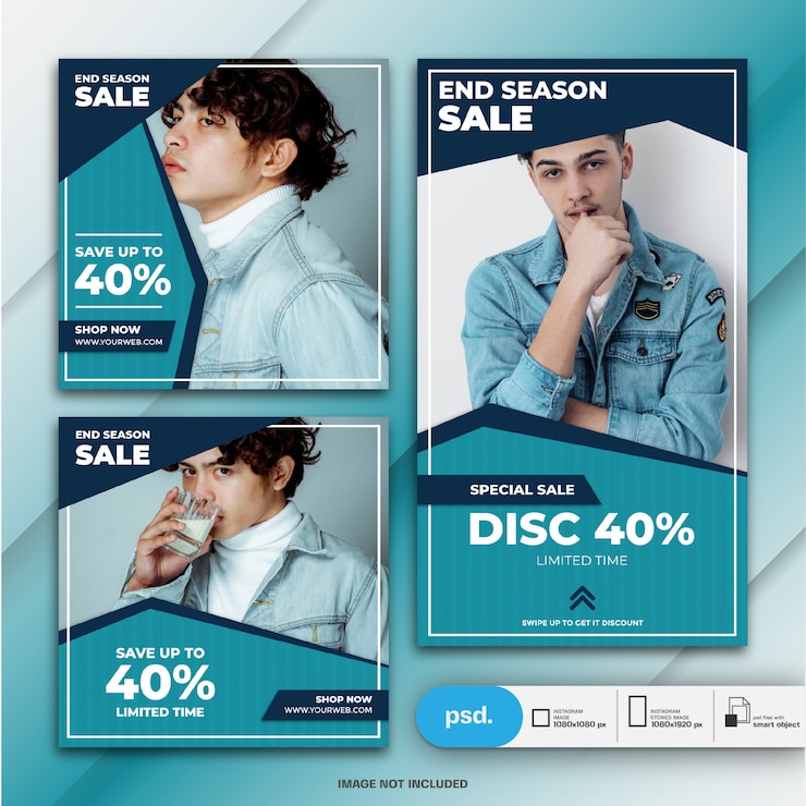 PSD modelo de venda - fastion do pacote de postagens e histórias do instagram