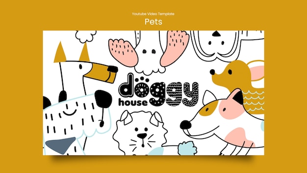 Modelo de vídeo do YouTube para cuidados com animais de estimação desenhado à mão