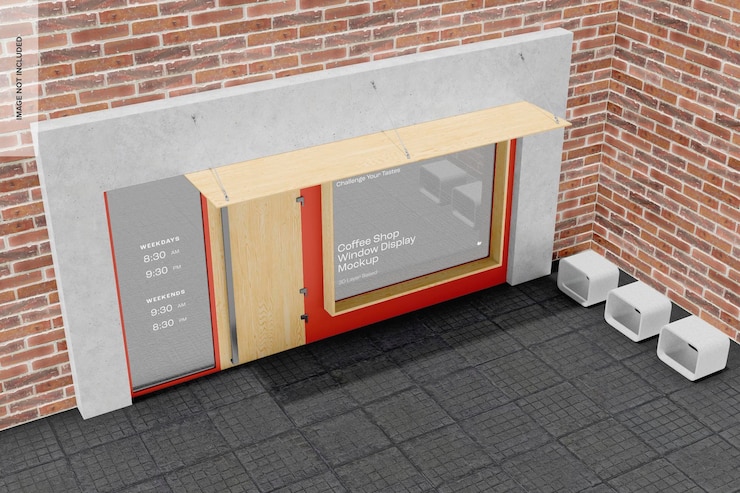 PSD modelo de vitrine de cafeteria, vista de alto ângulo