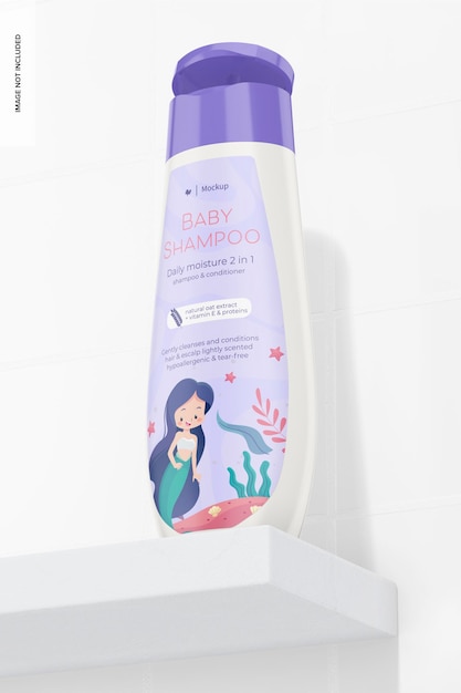 Modelo de xampu hidratante para bebê, vista de baixo ângulo