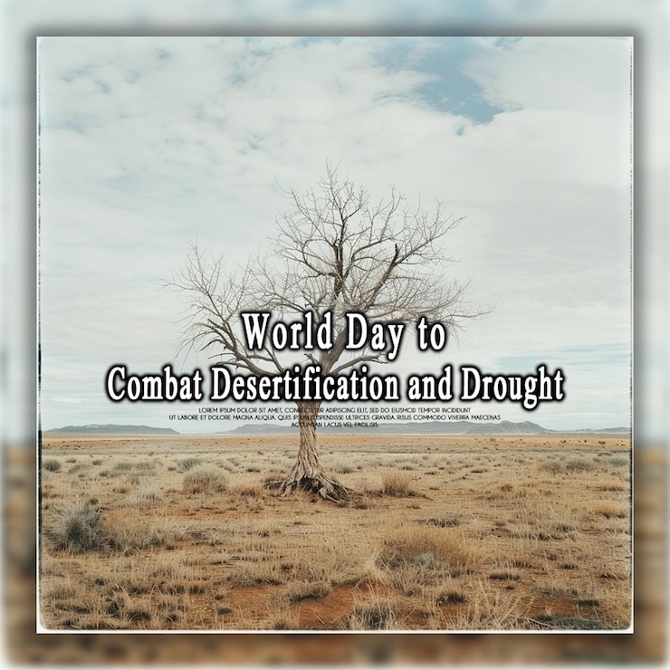 PSD modelo de diseño de fondo o pancarta para el día mundial de lucha contra la desertificación y la sequía