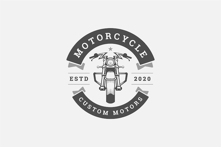 PSD modelo de diseño de logotipo decorativo de círculo de vista frontal de motocicleta retro borde de cinta festiva