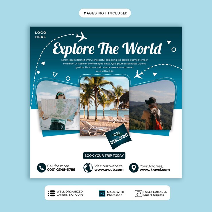 PSD modelo de diseño de medios sociales de viaje psd gratuito