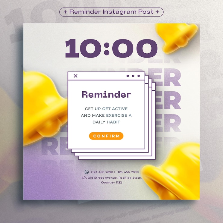 PSD modelo de diseño de publicaciones de instagram para recordatorios de notificaciones