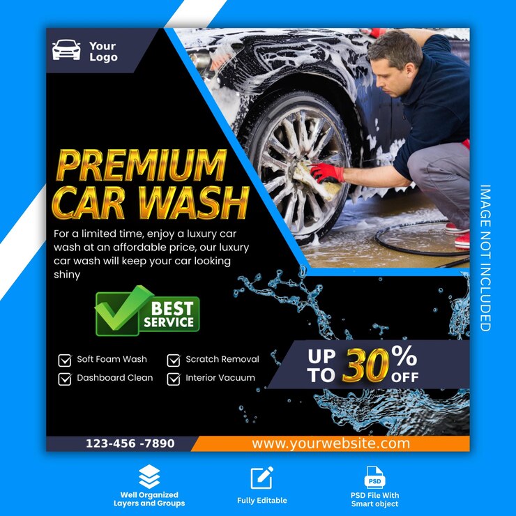 PSD modelo de diseño de publicaciones de redes sociales e instagram para lavado de coches