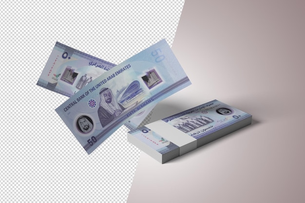 PSD modelo de diseño transparente del billete de 50 dirhams aed