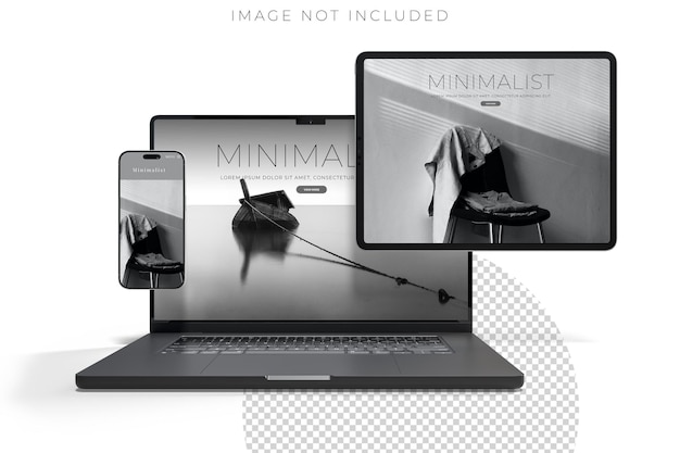 Modelo de dispositivo digital realista para portátiles, tabletas y teléfonos inteligentes con pantalla en blanco aislada en el fondo Tecnología plantilla de visualización vacía para la presentación de aplicaciones y sitios web ui ux